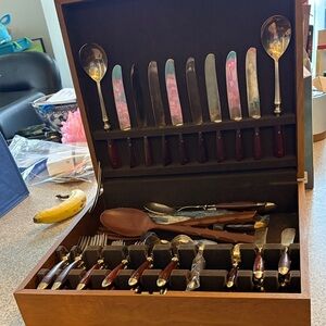 Luxury Vintage Jean-Claude Rosewood And Bronze Flatware Set And Serving-ware